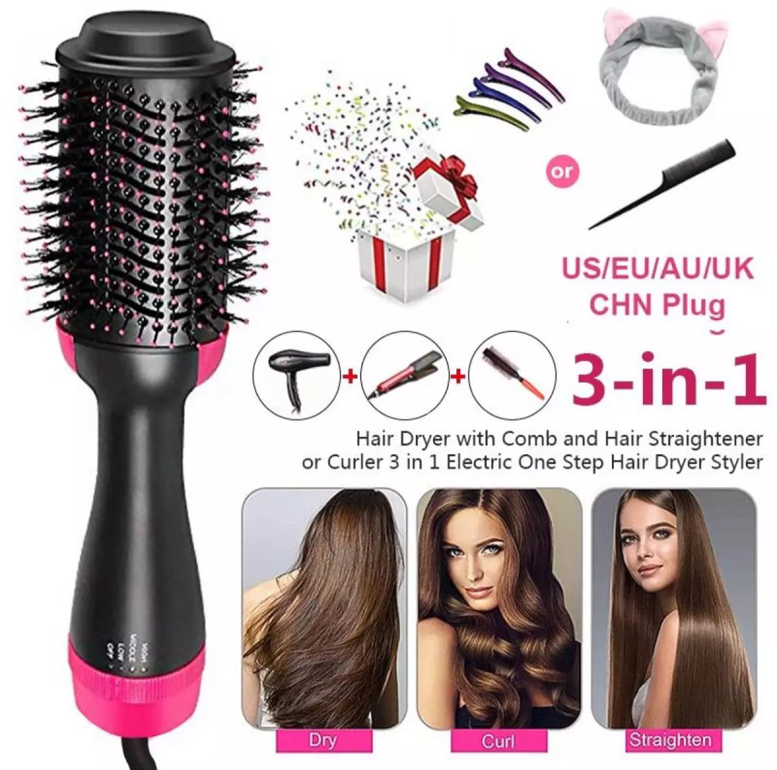 One Step 3 in 1 Hair Dryer , hair straightner and hair curler for ladies