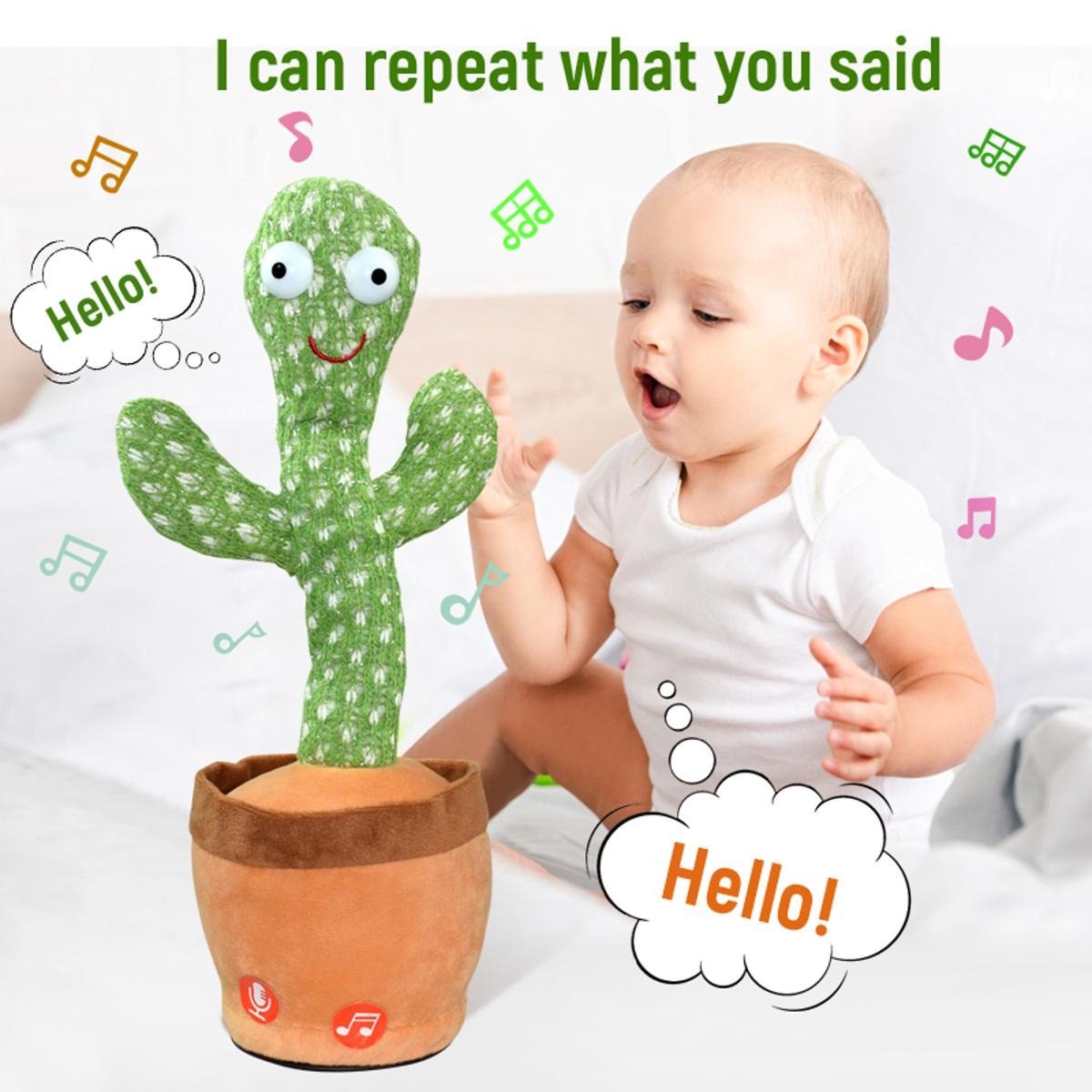 Rechargeable Cute Dancing Cactus Toy for Kids | Talking Dancing Shaking & Talk Back with Lights